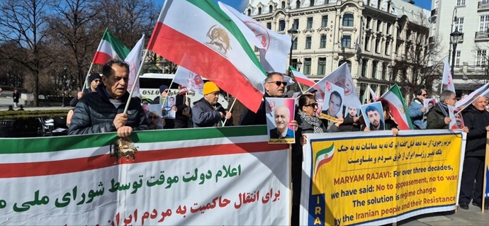 اسلو - آکسیون ایرانیان آزاده مقابل پارلمان سوئد در محکومیت اعدام ۶مجاهد خلق - ۱۵فررودین ۱۴۰۵