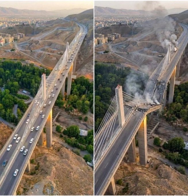 پل کرج قبل و بعد از انفجار