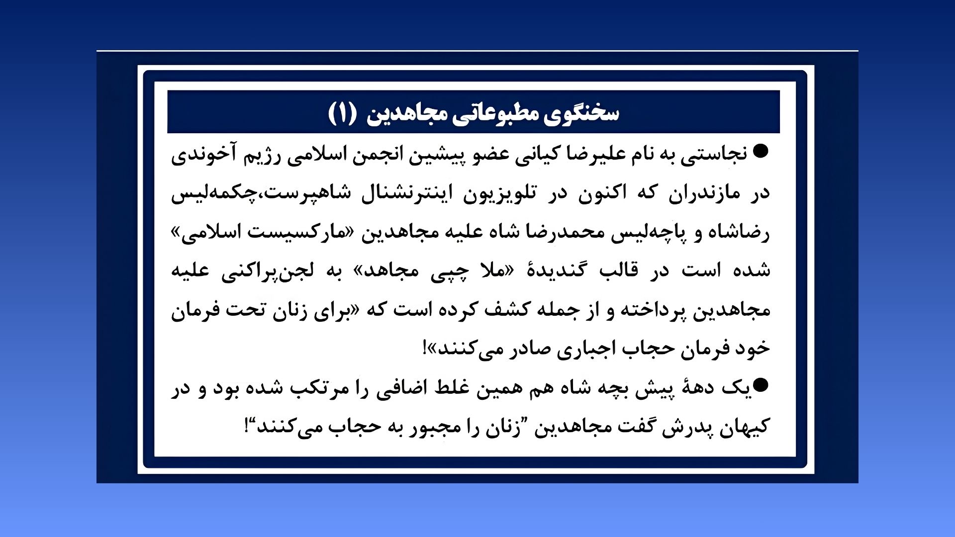 سخنگوی مطبوعاتی مجاهدین (۱)